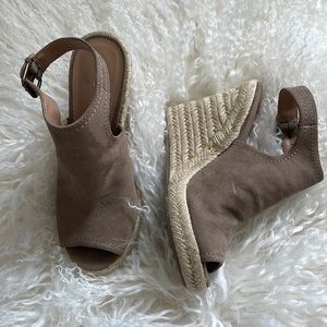 Tan, faux suede wedges